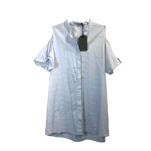 NEW Allsaints Irie Cold-shoulder Cotton Shirt top Size S blue‎